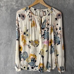 Lucky Brand Blouse Top Women's XS Petite Floral Long Sleeve‎ Woven Semi Sheer